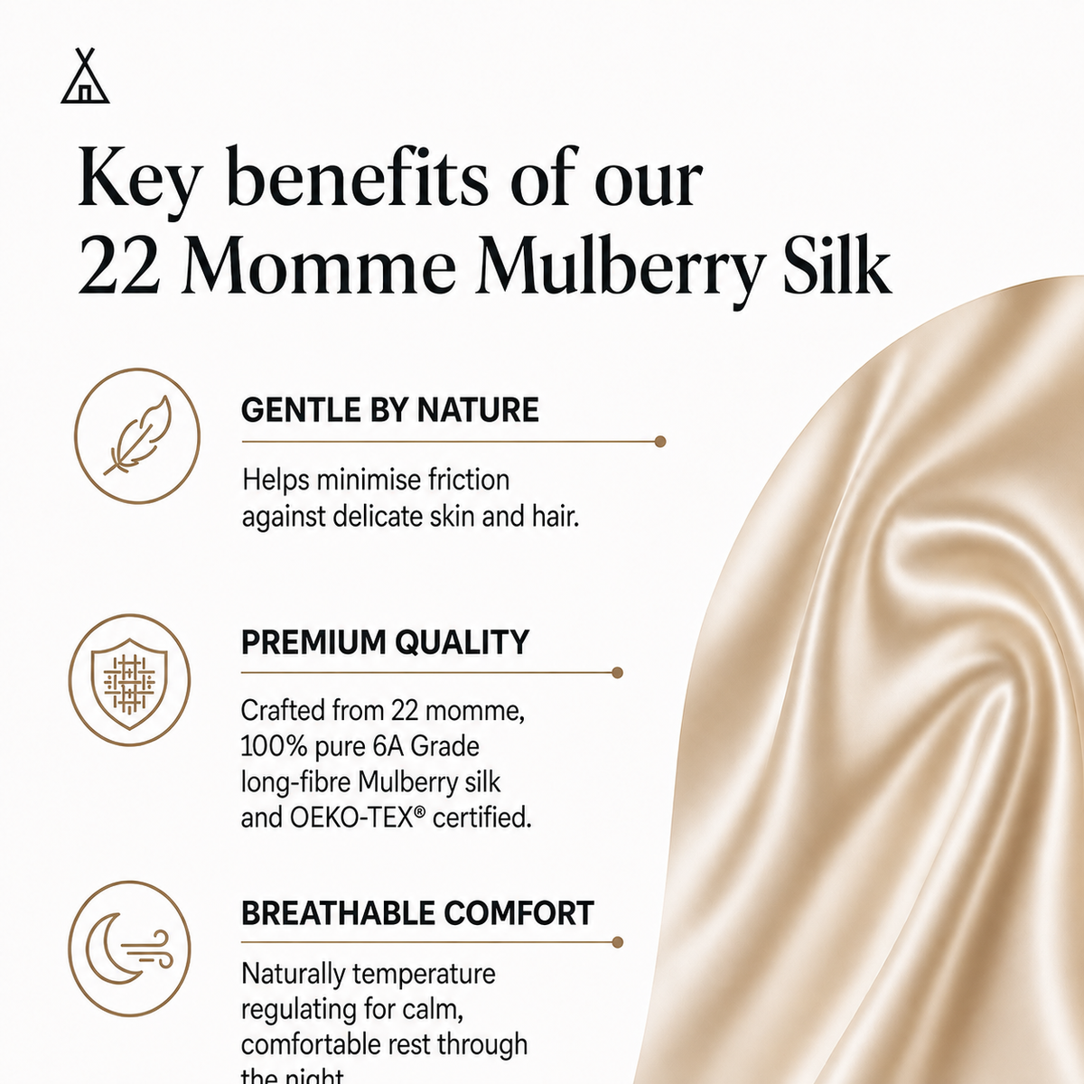 22 Momme Mulberry Silk Pillowcase – Hidden Zip – Champagne Gold