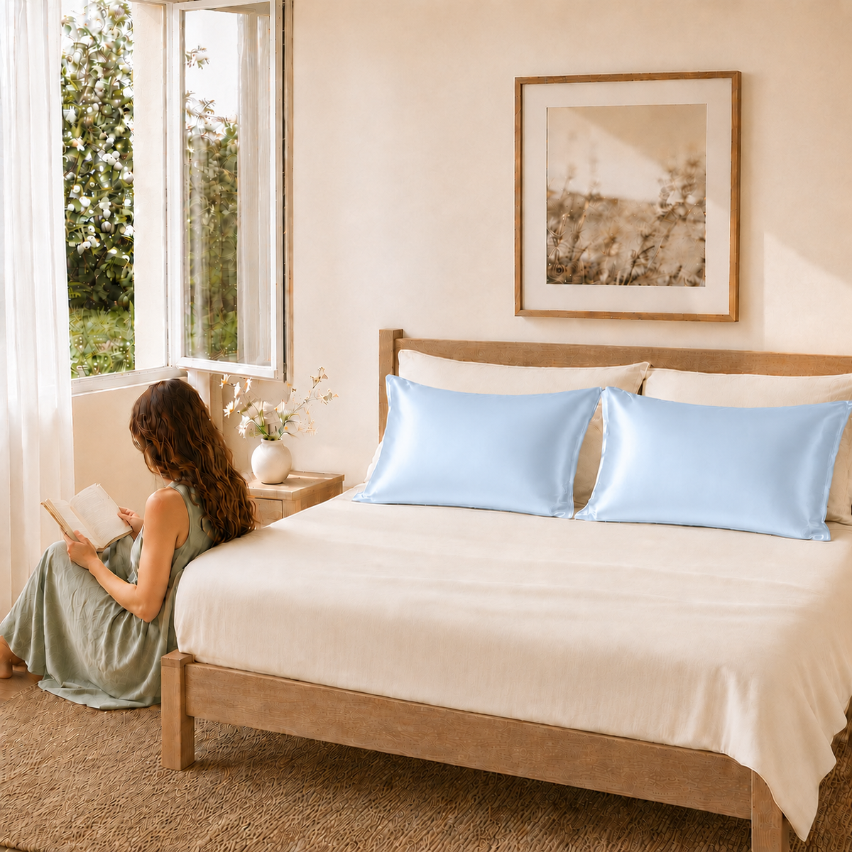 22 Momme Mulberry Silk Pillowcase – Hidden Zip – Powder Sky
