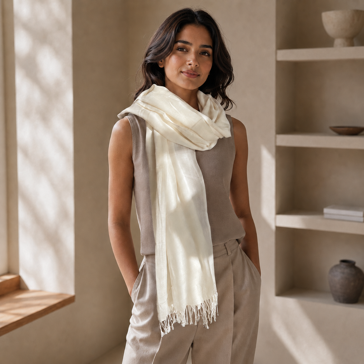 Cotton Twill Scarf – Natural White