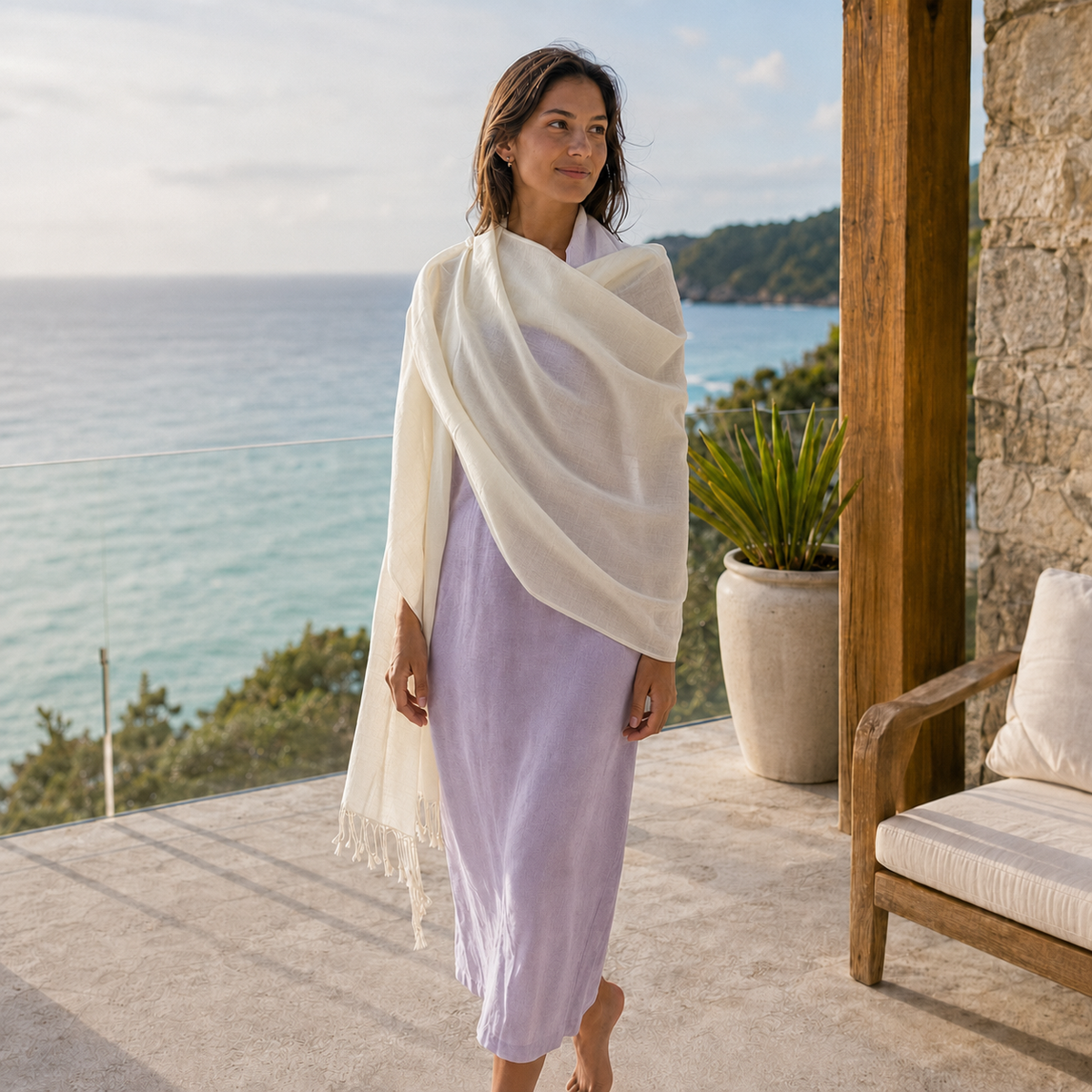 Cotton Twill Scarf – Natural White
