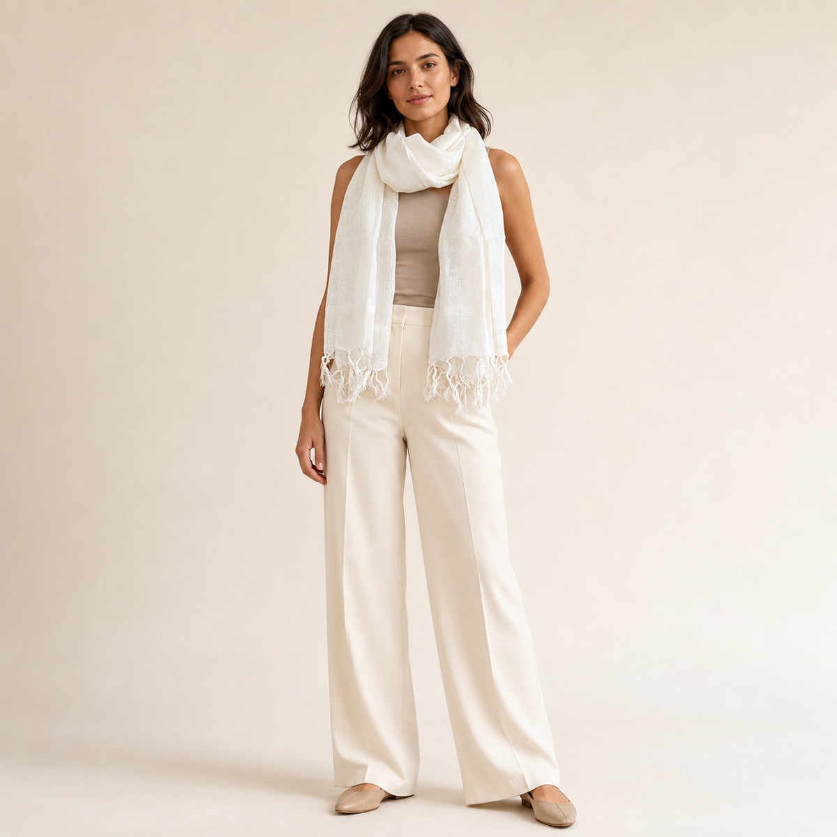 Linen Scarf – Natural White